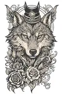 a plot with a wolf and a burnt crow tattoo design idea