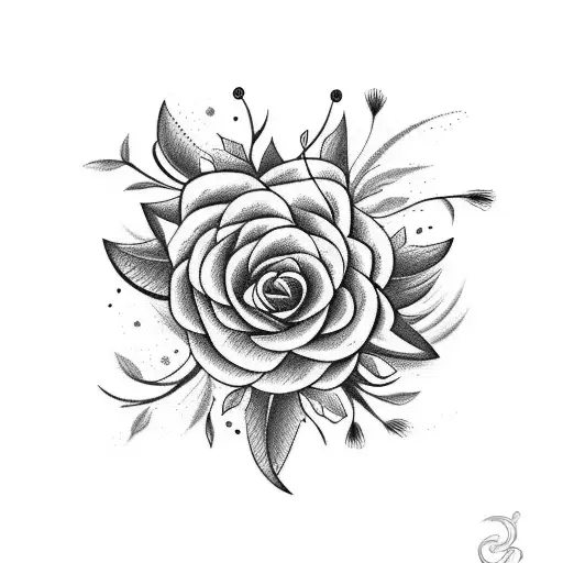 A bouquet of flowers intertwined with paintbrushes and pencils tattoo design idea