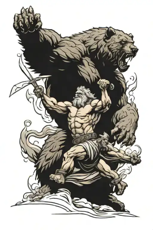 zeus god fighting giant bear  tattoo design idea