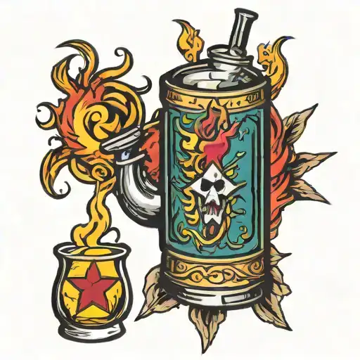 molotov cocktail stained tattoo design idea