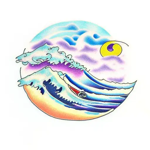 mountain with ocean waves tattoo design idea