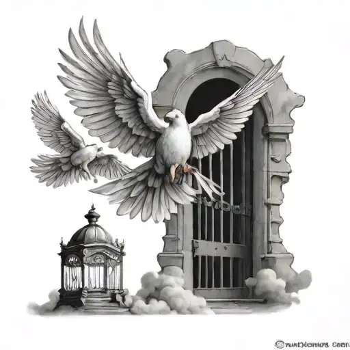 heaven stair way open gates doves flying and lights from heaven  tattoo design idea