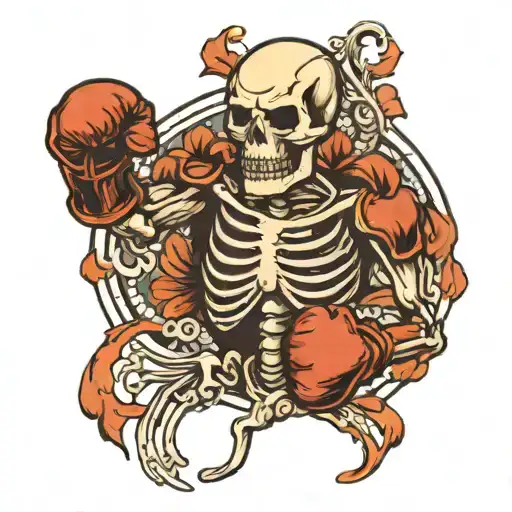 skeleton with Boxing gloves tattoo design idea