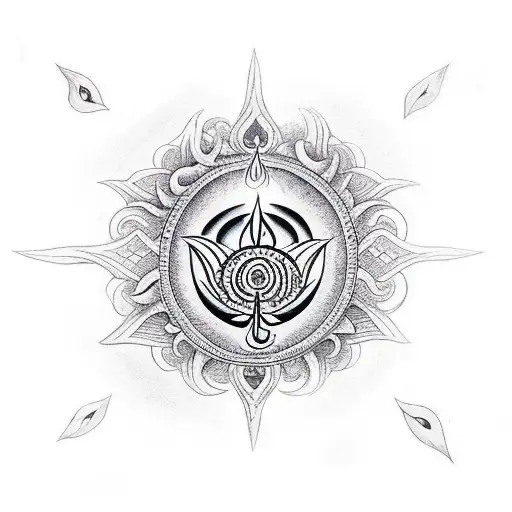 trident with third eye and om namah shivay mantra tattoo design idea
