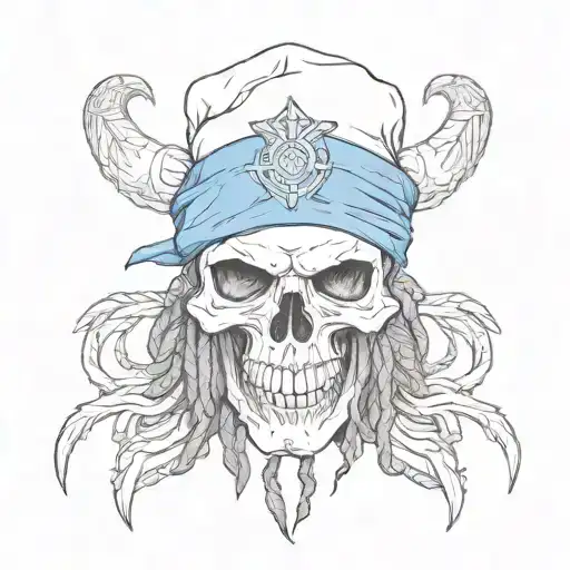 gangster skull with dreads with blue bandanna with loyalty written on the bandanna  tattoo design idea