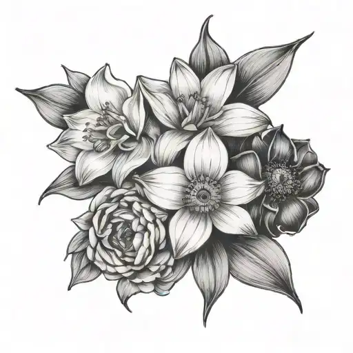 daffodil, marigold, poppy, daisy tattoo design idea