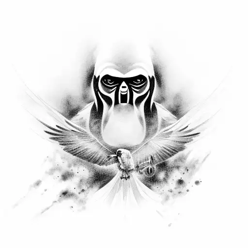 A hauntingly beautiful design of a crow merging with swirling shadows tattoo design idea
