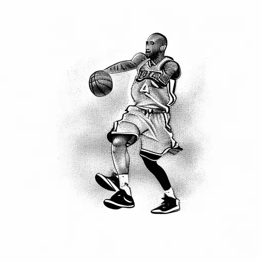 Basketball court with a silhouette of Kobe Bryant in action tattoo design idea