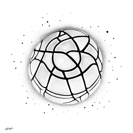 A dotwork design of a basketball being passed between two hands, one of which has Michael Jordan's signature tattoo design idea