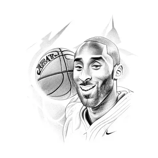 A portrait of Kobe Bryant with a basketball and his famous quote 'Heroes come and go, but legends are forever' tattoo design idea