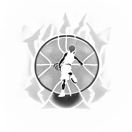 Basketball court with a silhouette of Michael Jordan dunking tattoo design idea