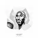 A portrait of Kobe Bryant with a basketball and his famous quote 'Heroes come and go, but legends are forever' tattoo design idea