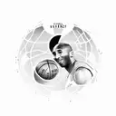 A portrait of Kobe Bryant with a basketball and his famous quote 'Heroes come and go, but legends are forever' tattoo design idea