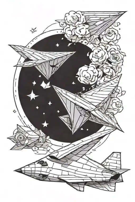 A flying big is dodging a cat in a paper airplane. tattoo design idea