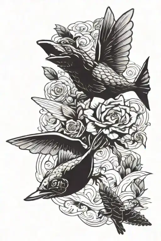 Audrey II is chasing a flying pig; the flying pig is dodging a cat in a paper airplane. tattoo design idea