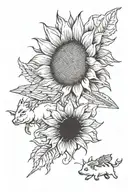 a sunflower monster chasing a flying pig that is dodging a cat flying a paper plane tattoo design idea