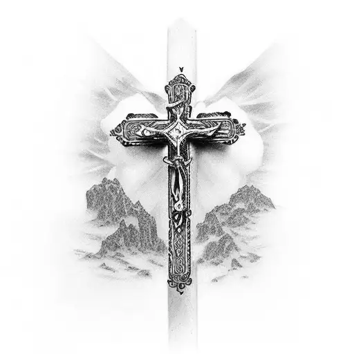cross and rosary and bible  tattoo design idea