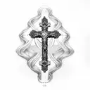 cross and rosary and bible  tattoo design idea