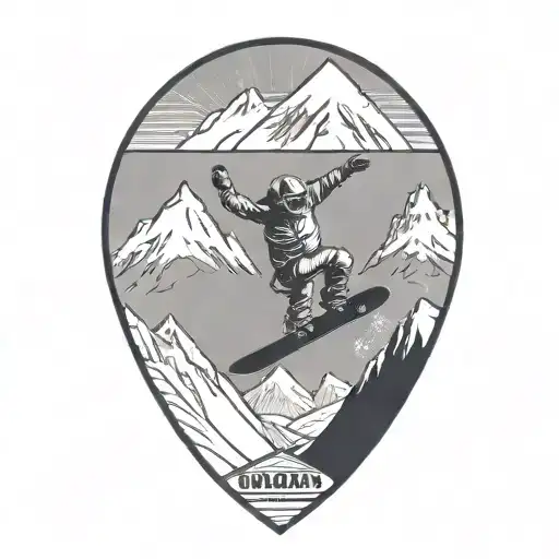 A snowboarder catching big air off a jump with a snowy mountain in the background tattoo design idea