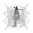 Samurai in Front of a Waterfall with a Dragon and a Crane and a Snake in the Background tattoo design idea
