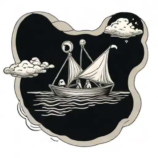 paper boat with 2 stick figures looking through a binoculars  tattoo design idea