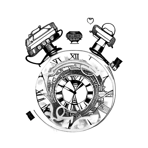 Design a captivating tattoo that seamlessly incorporates the concept of time travel, capturing the essence of exploratio tattoo design idea