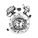 Design a captivating tattoo that seamlessly incorporates the concept of time travel, capturing the essence of exploratio tattoo design idea