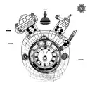 Design a captivating tattoo that seamlessly incorporates the concept of time travel, capturing the essence of exploratio tattoo design idea