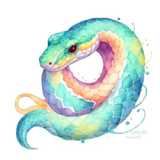 blue and purple snake watercolour tattoo design idea