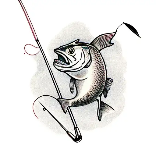 Traditional Fishing Pole Tattoo Idea - BlackInk AI