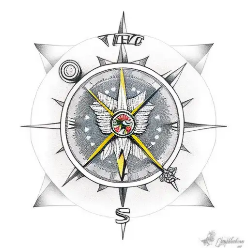 magpie holding compass tattoo design idea