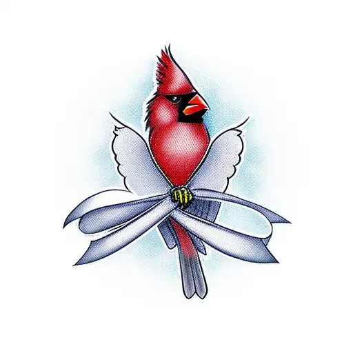 Cardinal with breast cancer awareness ribbon tattoo design idea