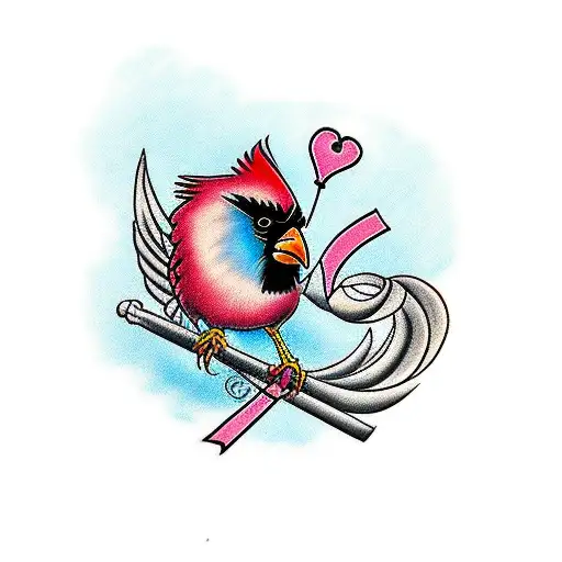Cardinal with breast cancer awareness ribbon tattoo design idea