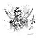 Bust of Link from The Legend of Zelda: Tears of the Kingdom holding the Master Sword tattoo design idea