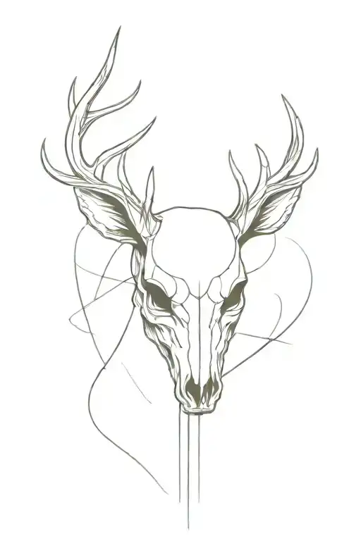 A half deer alive head, half deer head skull tattoo design idea