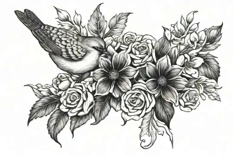 I want flowers and a bird for a loved one who passed I want her name Nanny and I need the dates 09-28-58 - 04-24-24 tattoo design idea