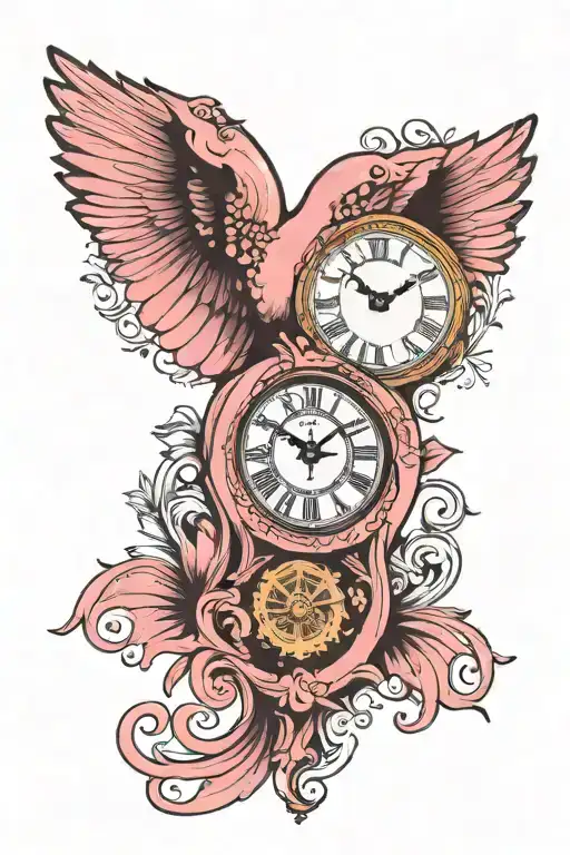 roman clock, pink, our lady of Aparecida tattoo design idea