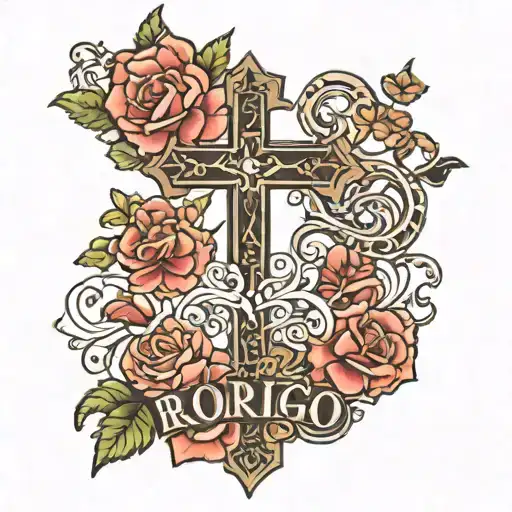 Rodrigo and Maricel name in cross tattoo design idea