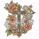 Rodrigo and Maricel name in cross tattoo design idea