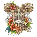 Rodrigo and Maricel name in cross tattoo design idea