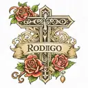 Rodrigo and Maricel name in cross tattoo design idea
