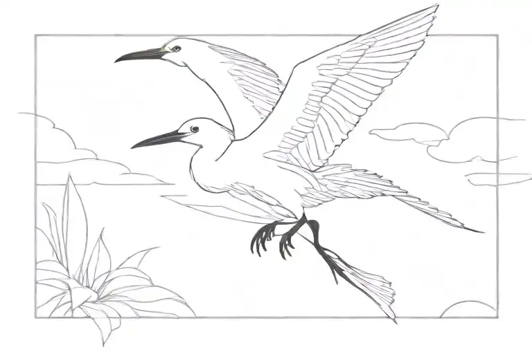 snowy egret flying towards tattoo design idea