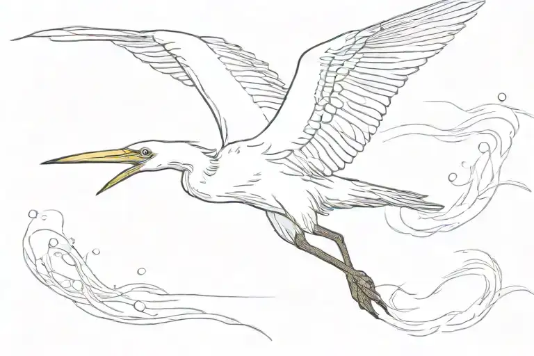 snowy egret flying towards tattoo design idea