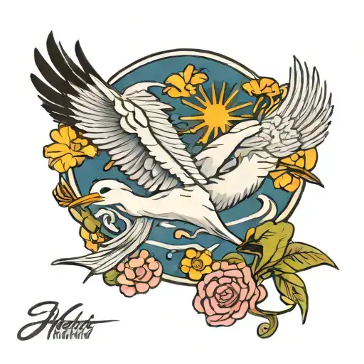 snowy egret in flight tattoo design idea