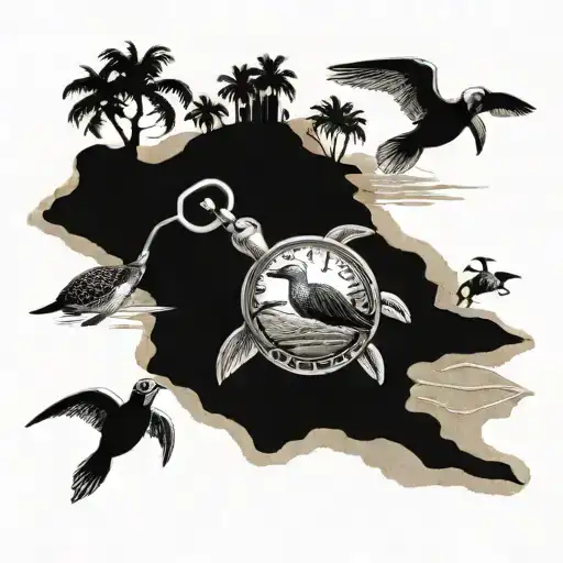 A realistic tattoo of a beach sunset with seagulls flying overhead, a family of sea turtles making their way to the ocean, and a nurse's stethoscope lying in the sand, blending your love for family, the beach, and nursing into one beautiful design tattoo design idea