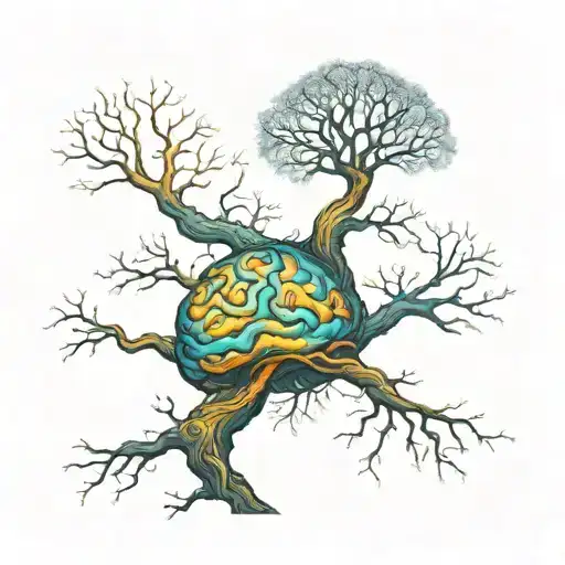 a tree where the branches are neurons in the shape of a brain tattoo design idea