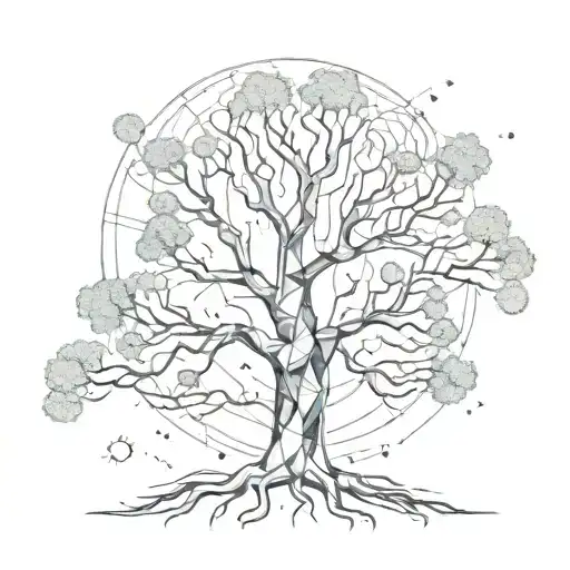 a tree in a geometric style where the branches are neurons in the shape of a brain tattoo design idea