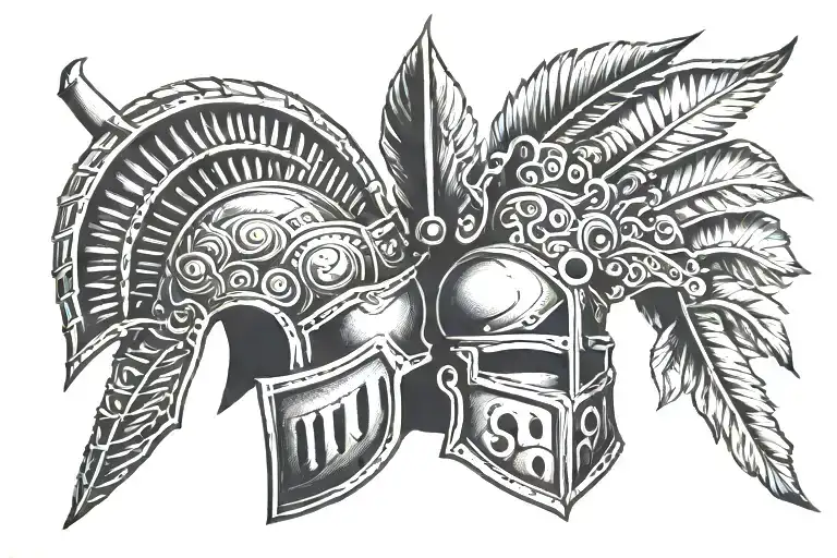 Gladiator helmet with coloseum tattoo design idea