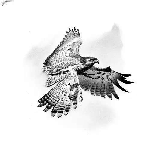flying red tailed hawk tattoo design idea