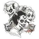 A playful and mischievous Harley Quinn and Joker duo tattoo with a laugh now cry later theme tattoo design idea